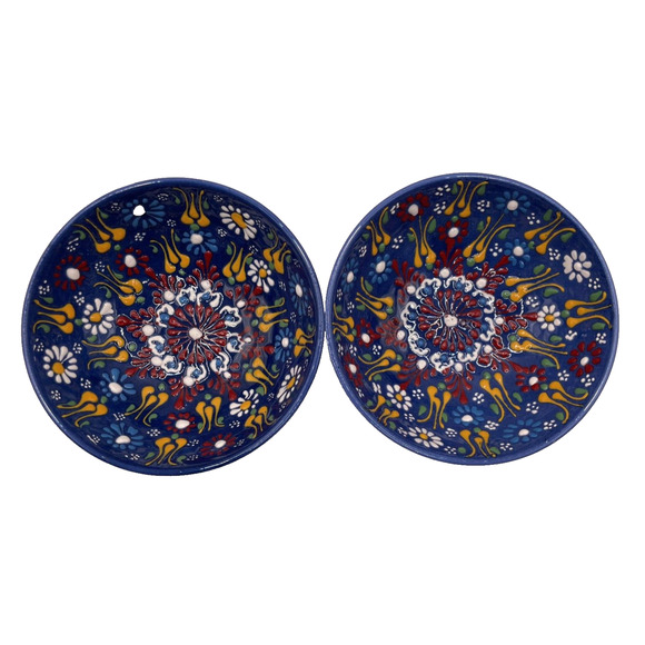 Hand Painted Stamped Turkish Ceramic Bowl Set Of 2 Hand Made 5" Diameter 2" Tall - Picture 4 of 10